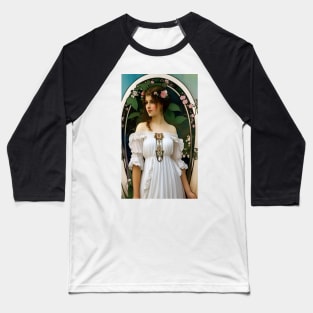 Vintage Retro Art a Ornamental Floral Illustration - Pretty Art Deco Design Style Flower Girl Baseball T-Shirt